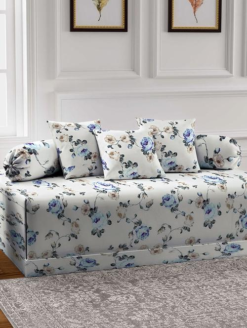 fabinaliv multicolor floral 300 tc cotton blend diwan set - 21466034 - Very Small Image - 1