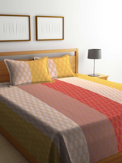 fabinaliv multicolor geometric 100% cotton handwoven king size double bedcover with 2 pillow covers - 21466036 - Very Small Image - 1