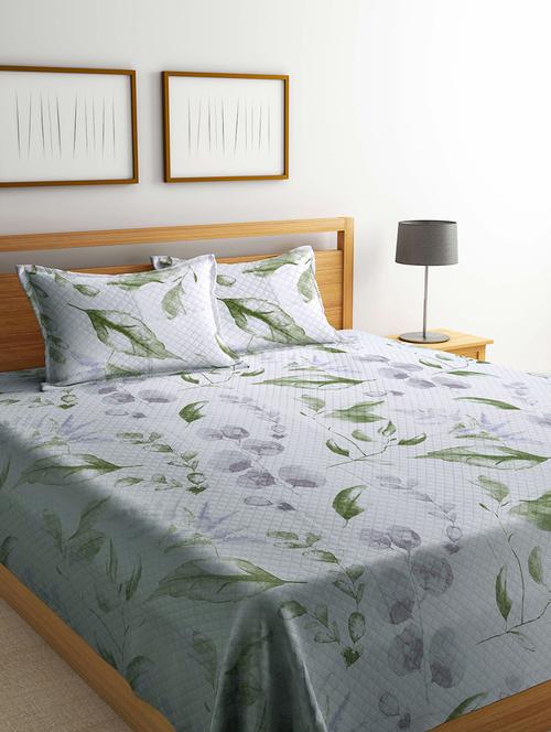 fabinaliv multicolor floral cotton blend king size quilted double bedcover with 2 pillow covers - 21466044 - Very Small Image - 1
