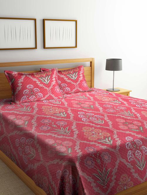 fabinaliv multicolor floral cotton blend king size quilted double bedcover with 2 pillow covers - 21466045 - Very Small Image - 1