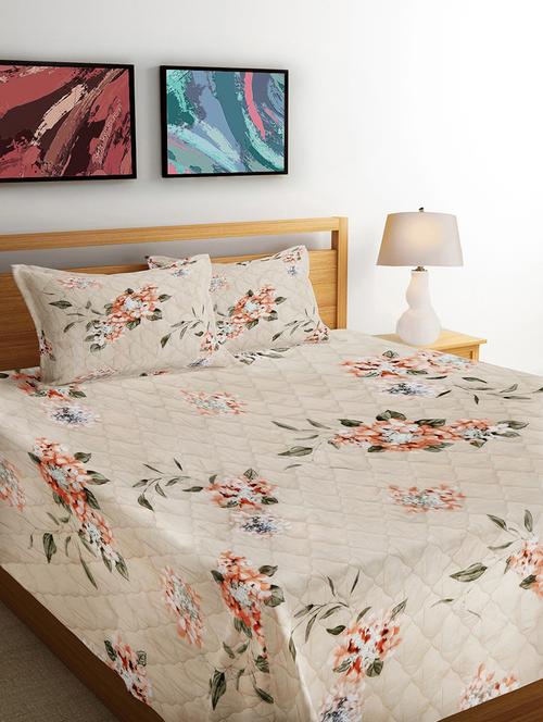 fabinaliv multicolor floral cotton blend king size quilted double bedcover with 2 pillow covers - 21466050 - Very Small Image - 1