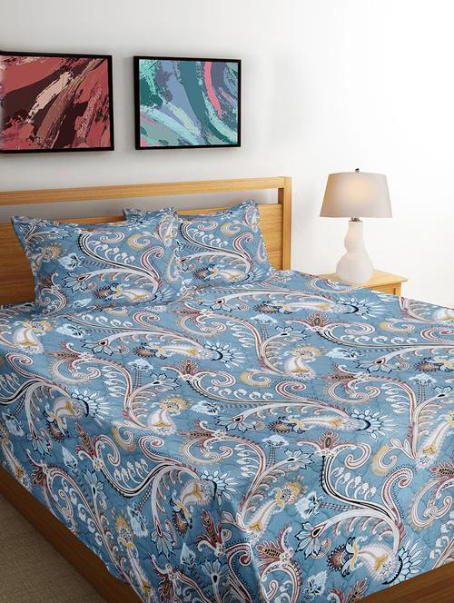 fabinaliv multicolor floral cotton blend king size quilted double bedcover with 2 pillow covers - 21466051 - Very Small Image - 1