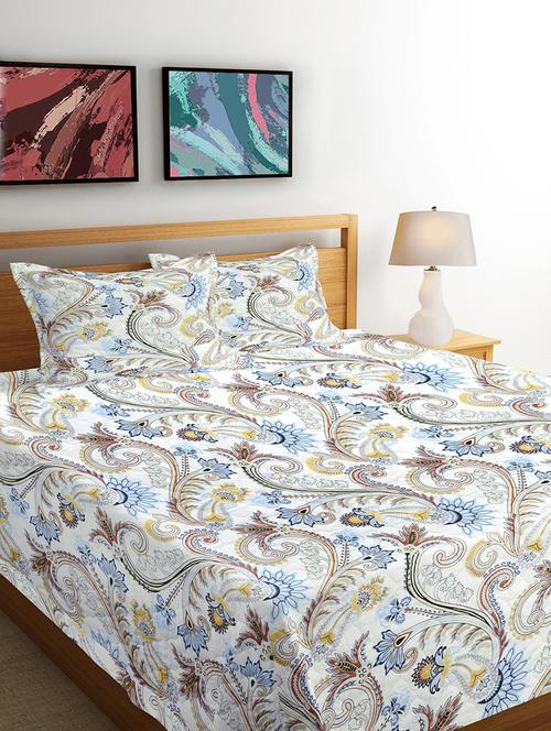 fabinaliv multicolor floral cotton blend king size quilted double bedcover with 2 pillow covers - 21466052 - Very Small Image - 1