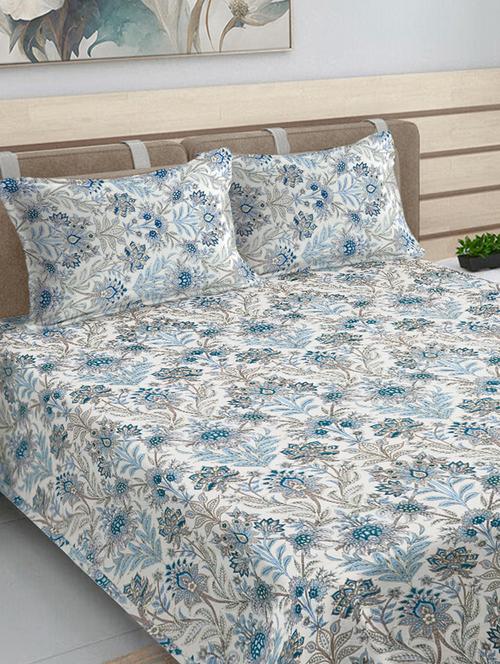 fabinaliv multicolor floral cotton blend king size ultrasonic quilted reversible double bedcover with 2 quilted pillow covers - 21466057 - Very Small Image - 1