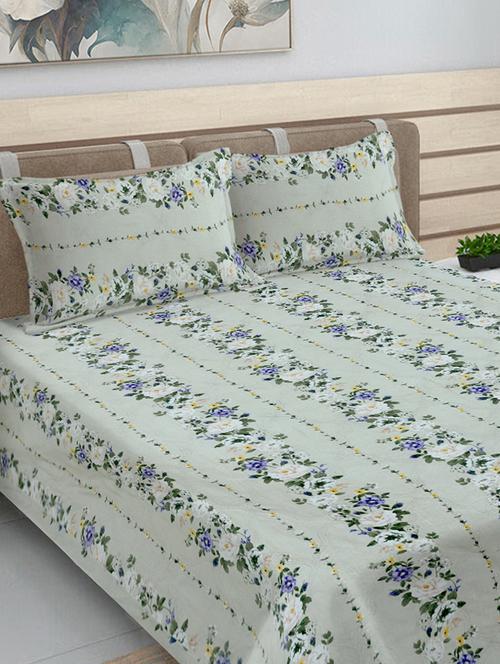 fabinaliv green floral cotton blend king size ultrasonic quilted reversible double bedcover with 2 quilted pillow covers - 21466062 - Very Small Image - 1