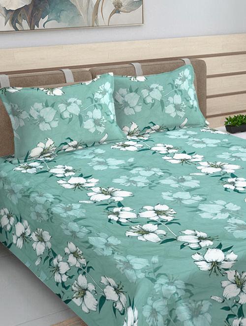 fabinaliv green floral cotton blend king size ultrasonic quilted reversible double bedcover with 2 quilted pillow covers - 21466063 - Very Small Image - 1