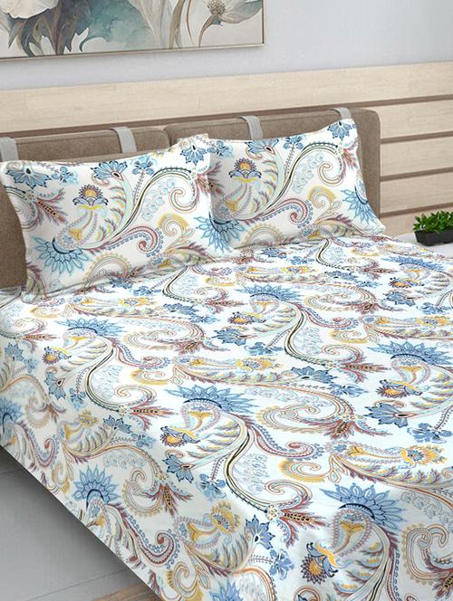 fabinaliv multicolor floral cotton blend king size ultrasonic quilted reversible double bedcover with 2 quilted pillow covers - 21466064 - Very Small Image - 1