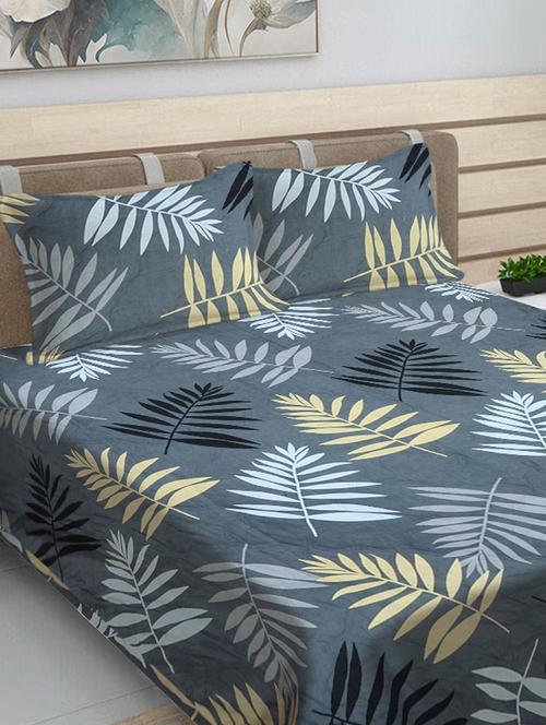 fabinaliv multicolor floral cotton blend king size ultrasonic quilted reversible double bedcover with 2 quilted pillow covers - 21466068 - Very Small Image - 1