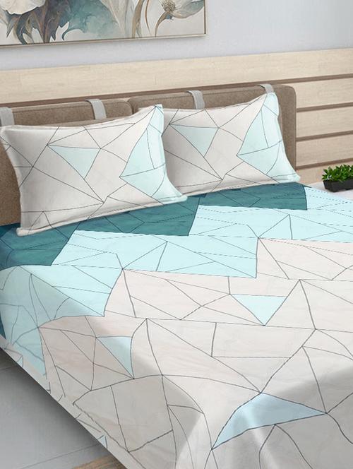 fabinaliv multicolor geometric cotton blend king size ultrasonic quilted reversible double bedcover with 2 quilted pillow covers - 21466071 - Very Small Image - 1