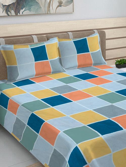 fabinaliv multicolor geometric cotton blend king size ultrasonic quilted reversible double bedcover with 2 quilted pillow covers - 21466072 - Very Small Image - 1