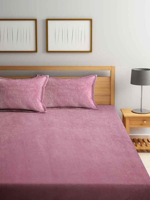 fabinaliv onion solid 300 tc woollen king size double bedsheet with 2 pillow covers - 21466101 - Very Small Image - 1