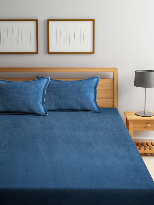 fabinaliv ice blue solid 300 tc woollen king size double bedsheet with 2 pillow covers - 21466106 - Very Small Image - 1