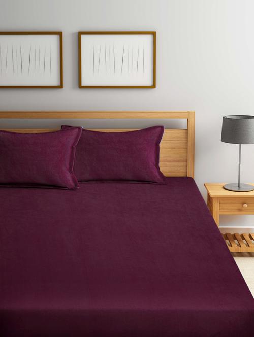 fabinaliv solid 300 tc woollen king size double bedsheet with 2 pillow covers - 21466109 - Very Small Image - 1
