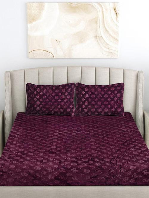fabinaliv purple geometric 300 tc woollen embossed king size double bedsheet with 2 pillow covers - 21466127 - Very Small Image - 1
