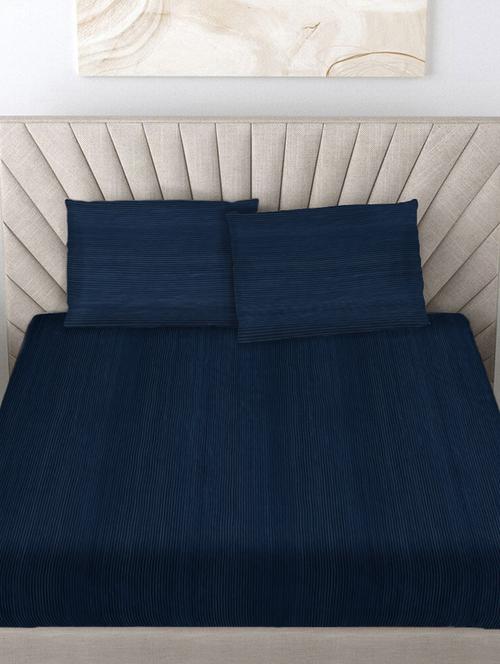 fabinaliv navy blue striped 300 tc woollen king size double bedsheet with 2 pillow covers - 21466154 - Very Small Image - 1