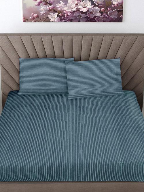 fabinaliv sky blue striped 300 tc woollen king size double bedsheet with 2 pillow covers - 21466165 - Very Small Image - 1