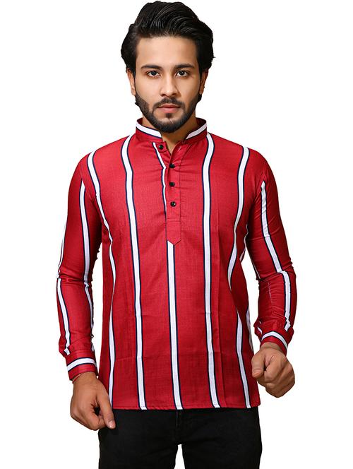 men striped long sleeve short kurta - 21466355 - Very Small Image - 1