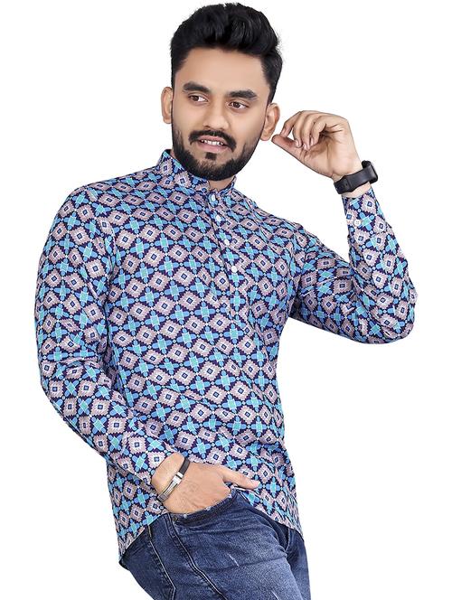 men printed long sleeve short kurta - 21466375 - Very Small Image - 1