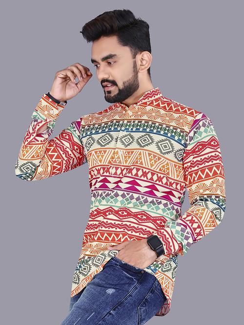 men printed long sleeve short kurta - 21466377 - Very Small Image - 1