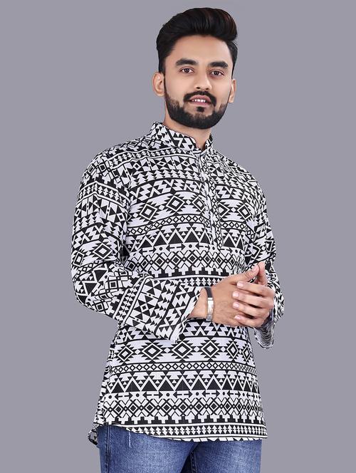 men printed long sleeve short kurta - 21466379 - Very Small Image - 1