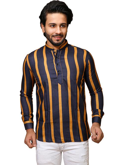men striped long sleeve short kurta - 21466428 - Very Small Image - 1