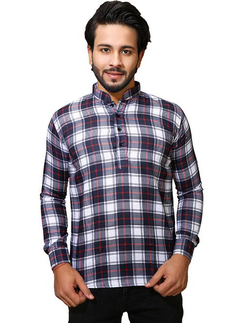 men checkered cotton short kurta - 21466433 - Very Small Image - 1