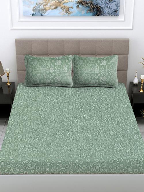 fabinaliv floral 300 tc woollen embossed king size fitted double bedsheet with 2 pillow covers - 21466458 - Very Small Image - 1