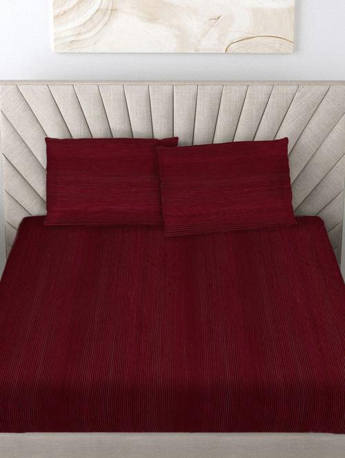 fabinaliv maroon striped 300 tc woollen king size fitted double bedsheet with 2 pillow covers - 21466528 - Very Small Image - 1