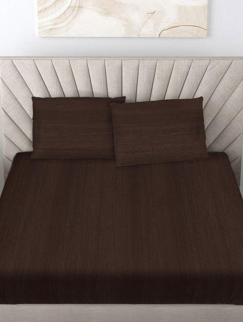 fabinaliv coffee striped 300 tc woollen king size fitted double bedsheet with 2 pillow covers - 21466529 - Very Small Image - 1