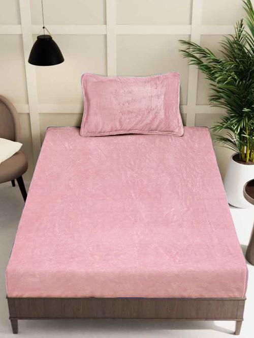 fabinaliv baby pink solid 300 tc woollen single bedsheet with pillow cover - 21466686 - Very Small Image - 1