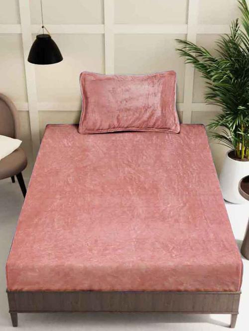 fabinaliv peach solid 300 tc woollen single bedsheet with pillow cover - 21466688 - Very Small Image - 1