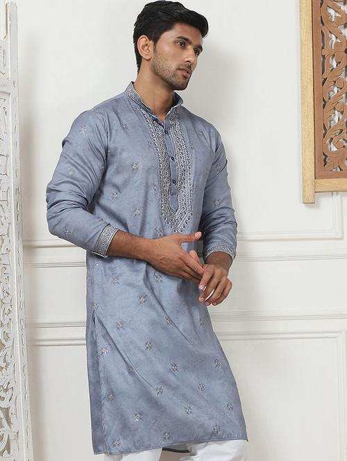 men embroidered mandarin neck long kurta - 21467722 - Very Small Image - 1