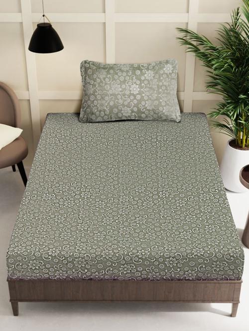 fabinaliv floral 300 tc woollen embossed single bedsheet with pillow cover - 21467767 - Very Small Image - 1