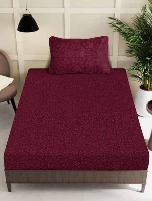 fabinaliv maroon floral 300 tc woollen embossed single bedsheet with pillow cover - 21467768 - Very Small Image - 1