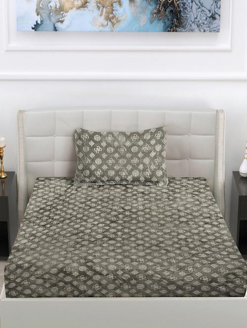 fabinaliv geometric 300 tc woollen embossed single bedsheet with pillow cover - 21467821 - Very Small Image - 1