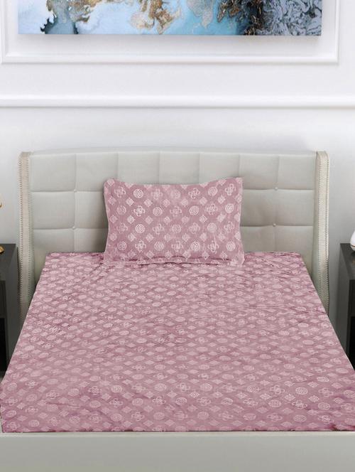 fabinaliv baby pink geometric 300 tc woollen embossed single bedsheet with pillow cover - 21467830 - Very Small Image - 1