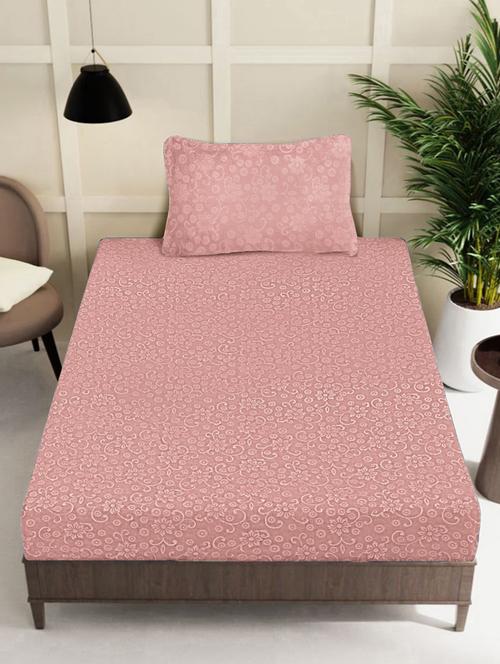 fabinaliv peach floral 300 tc woollen embossed single bedsheet with pillow cover - 21467834 - Very Small Image - 1