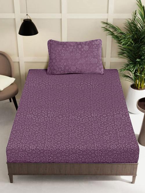 fabinaliv raisin purple floral 300 tc woollen embossed single bedsheet with pillow cover - 21467835 - Very Small Image - 1