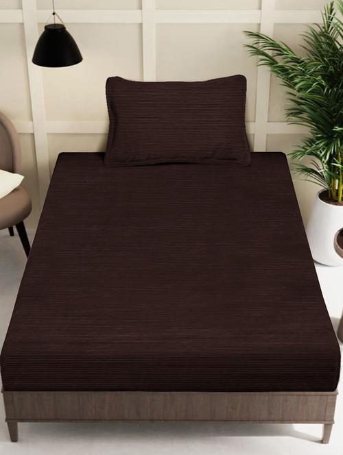 fabinaliv coffee striped 300 tc woollen single bedsheet with pillow cover - 21467898 - Very Small Image - 1