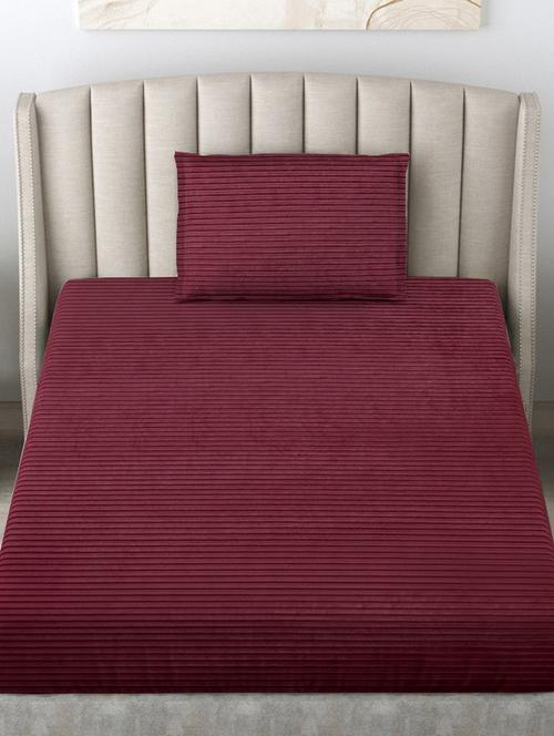 fabinaliv maroon striped 300 tc woollen single bedsheet with pillow cover - 21467902 - Very Small Image - 1