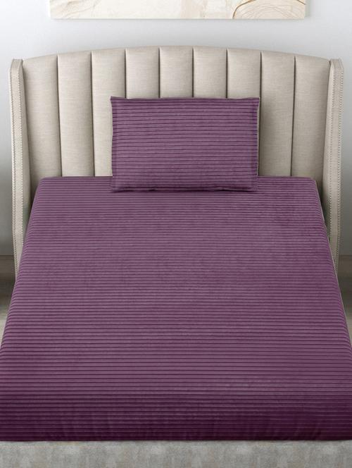 fabinaliv purple striped 300 tc woollen single bedsheet with pillow cover - 21467907 - Very Small Image - 1