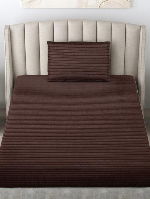 fabinaliv coffee striped 300 tc woollen single bedsheet with pillow cover - 21467909 - Very Small Image - 1