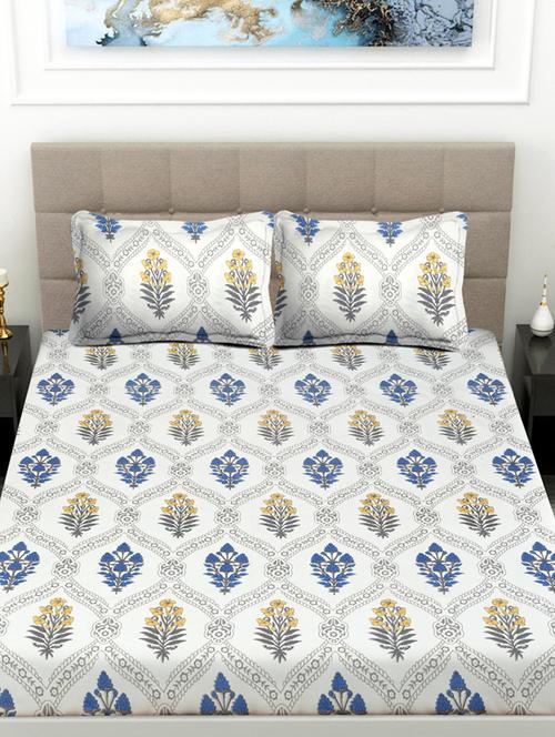 fabinaliv multicolor floral 300 tc cotton blend king size double bedsheet with 2 pillow covers - 21468146 - Very Small Image - 1