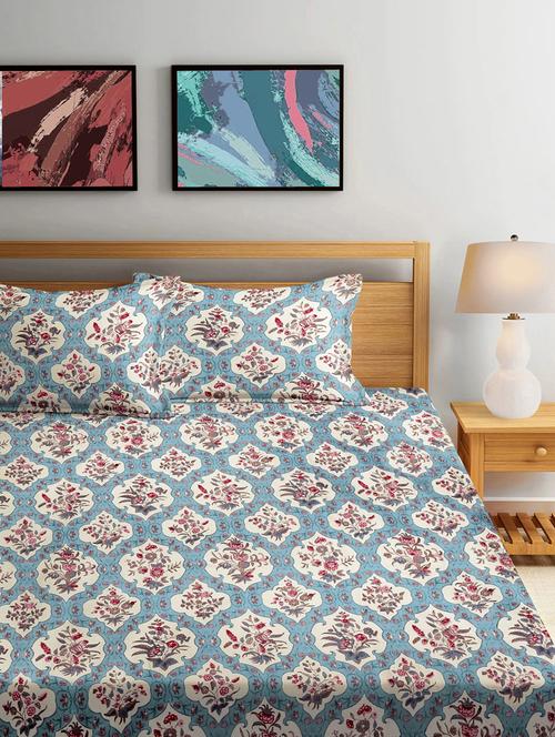 fabinaliv multicolor floral 300 tc cotton blend king size double bedsheet with 2 pillow covers - 21468150 - Very Small Image - 1