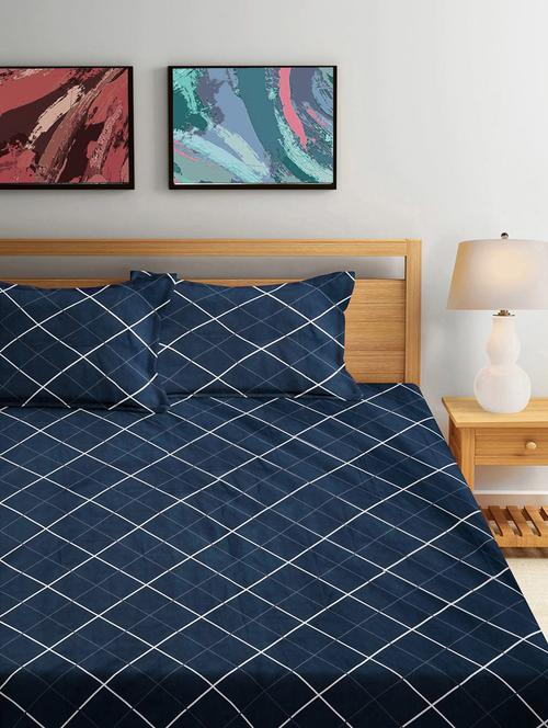 fabinaliv blue geometric 300 tc cotton blend king size double bedsheet with 2 pillow covers - 21468158 - Very Small Image - 1