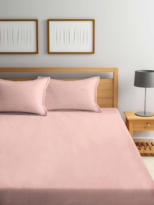 fabinaliv peach striped 300 tc cotton blend king size double bedsheet with 2 pillow covers - 21468282 - Very Small Image - 1