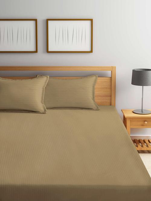 fabinaliv beige striped 300 tc cotton blend king size double bedsheet with 2 pillow covers - 21468285 - Very Small Image - 1
