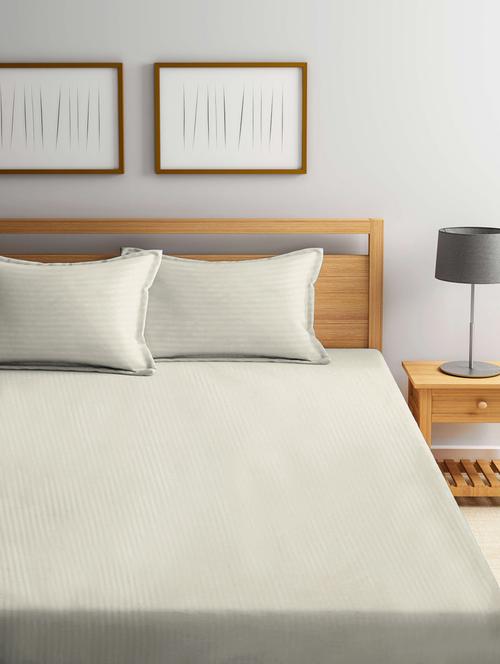 fabinaliv cream striped 300 tc cotton blend king size double bedsheet with 2 pillow covers - 21468287 - Very Small Image - 1