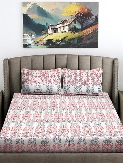 fabinaliv multicolor floral 300 tc cotton blend king size double bedsheet with 2 pillow covers - 21468304 - Very Small Image - 1
