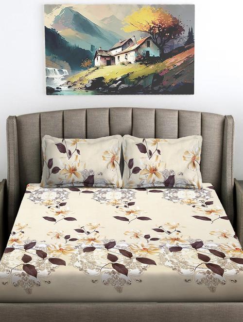 fabinaliv floral 300 tc cotton blend king size double bedsheet with 2 pillow covers - 21468308 - Very Small Image - 1